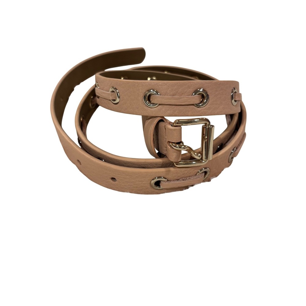 Talbots Blush Pink Leather Grommet Whipstitch Belt Gold Buckle Women Lg CN72 NWT